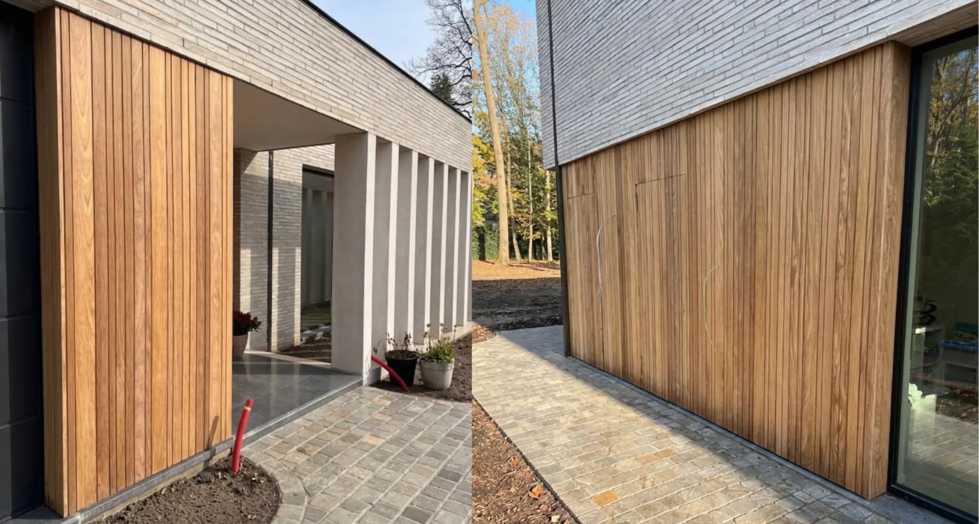 Verticale Afrormosia Skyline gevelbekleding in Brasschaat