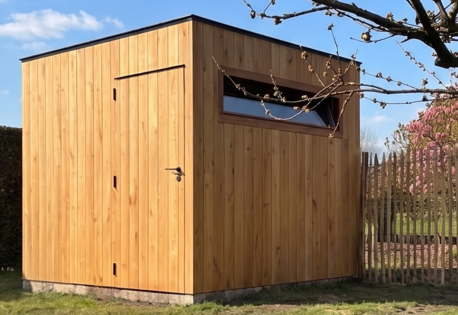 Afgewerkte houten carport op maat, gebouwd naar het 3D-ontwerp