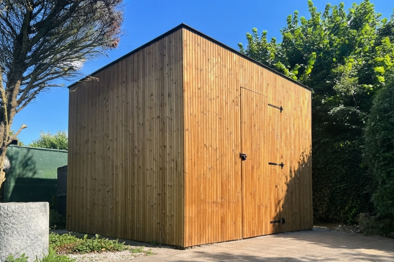 Moderne houten tuinberging in thermo grenen in Lochristi