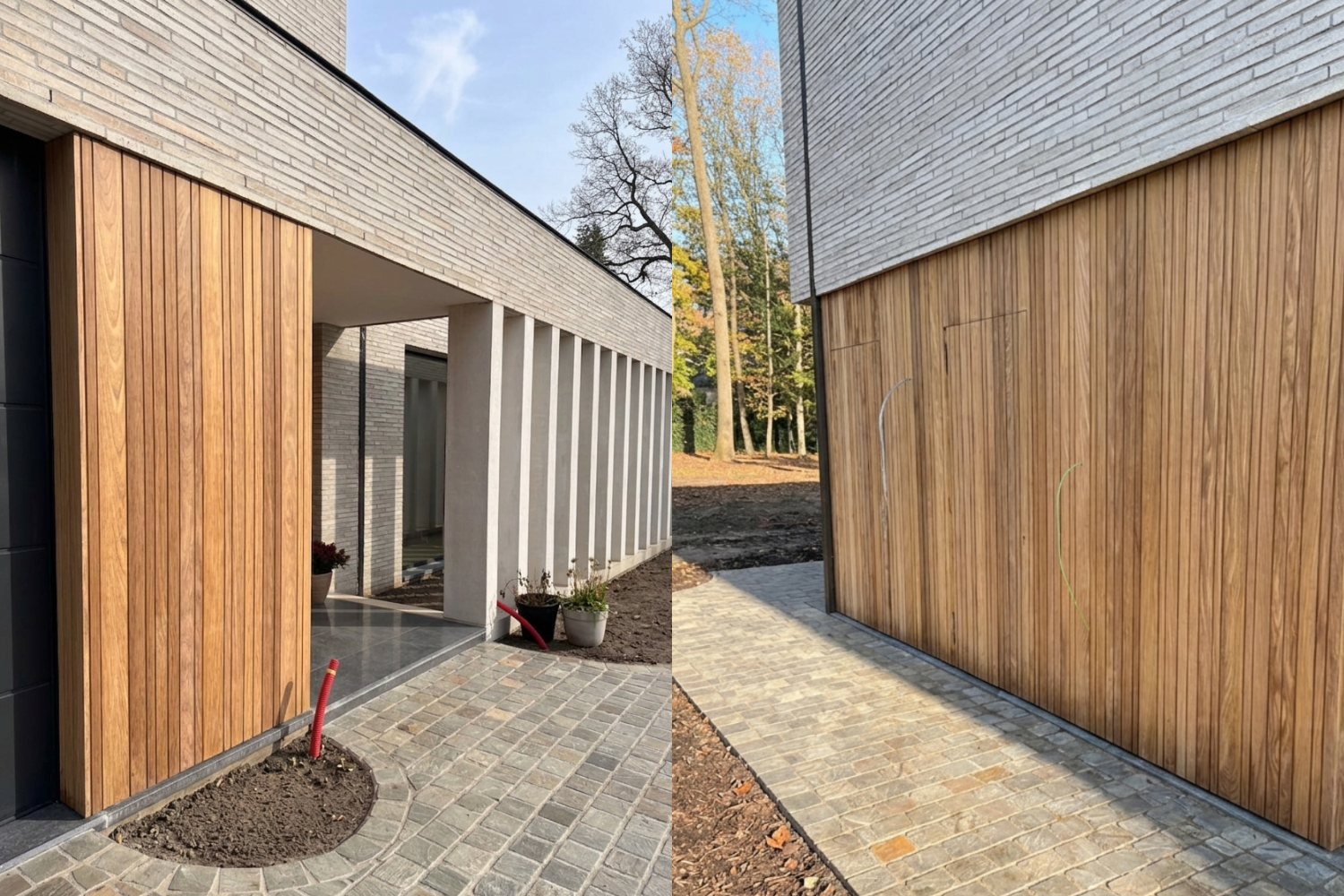 Afrormosia gevelbekleding bij een moderne woning in Brasschaat